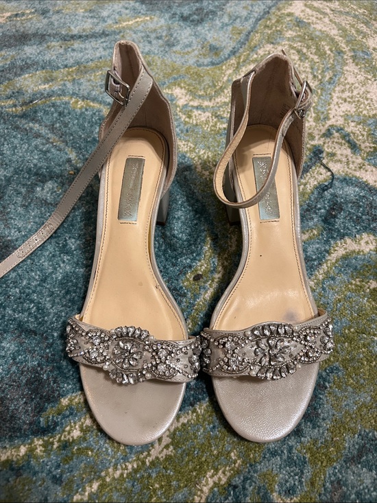 Betsey Johnson Shoes - Betsey Johnson Beaded Ankle-Strap Heels in Silver